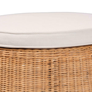 Baxton Studio bali Palm Scallop Natural Rattan Ottoman - Handwoven Coastal Boho Accent Stool for Any Space 26" Palm-Light Honey Rattan-51cm Round Ottoman w/Cushion