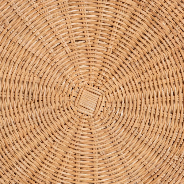 Baxton Studio bali Palm Scallop Natural Rattan Ottoman - Handwoven Coastal Boho Accent Stool for Any Space 26" Palm-Light Honey Rattan-51cm Round Ottoman w/Cushion