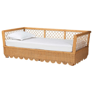 Baxton Studio bali Teresa Handwoven Rattan Daybed - Coastal Boho Lounge with Scalloped Edge, Open Lattice Frame Teresa-Light Honey Rattan-Daybed