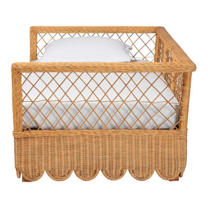 Baxton Studio bali Teresa Handwoven Rattan Daybed - Coastal Boho Lounge with Scalloped Edge, Open Lattice Frame Teresa-Light Honey Rattan-Daybed