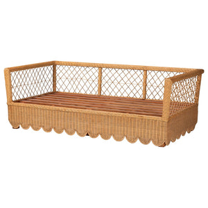 Baxton Studio bali Teresa Handwoven Rattan Daybed - Coastal Boho Lounge with Scalloped Edge, Open Lattice Frame Teresa-Light Honey Rattan-Daybed