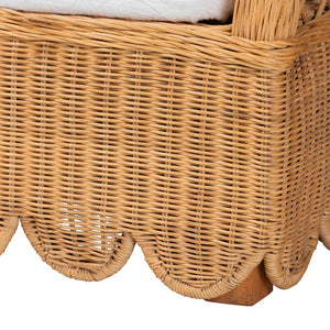 Baxton Studio bali Teresa Handwoven Rattan Daybed - Coastal Boho Lounge with Scalloped Edge, Open Lattice Frame Teresa-Light Honey Rattan-Daybed