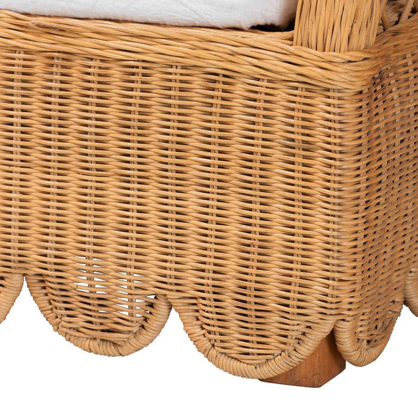 Baxton Studio bali Teresa Handwoven Rattan Daybed - Coastal Boho Lounge with Scalloped Edge, Open Lattice Frame Teresa-Light Honey Rattan-Daybed
