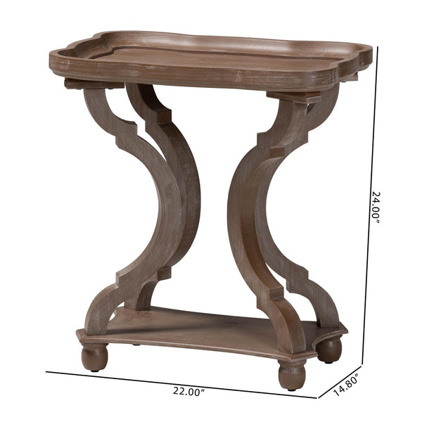Baxton Studio Baxton Studio French Country Antique Brown End Table with Curved Tray Top and Open Shelf Storage JY24A182-Brown-ET