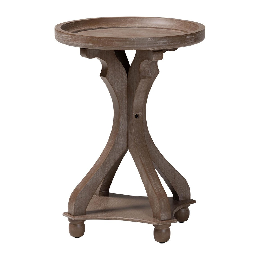 Baxton Studio Baxton Studio Westlyn Antique Brown End Table - French Country Charm with Round Tray Top & Shelf JY24A183-Brown-ET