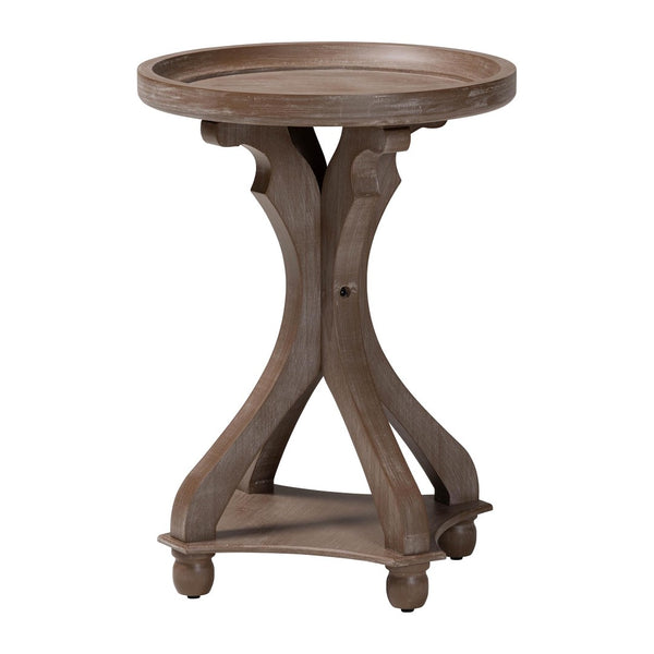 Baxton Studio Baxton Studio Westlyn Antique Brown End Table - French Country Charm with Round Tray Top & Shelf JY24A183-Brown-ET