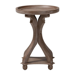 Baxton Studio Baxton Studio Westlyn Antique Brown End Table - French Country Charm with Round Tray Top & Shelf JY24A183-Brown-ET