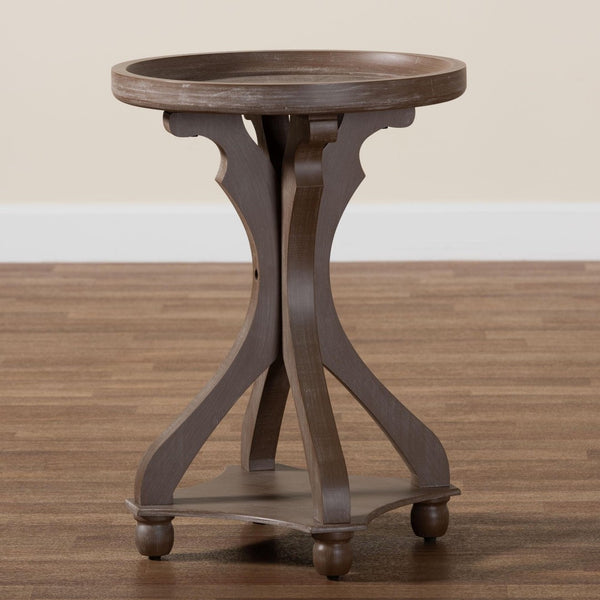 Baxton Studio Baxton Studio Westlyn Antique Brown End Table - French Country Charm with Round Tray Top & Shelf JY24A183-Brown-ET