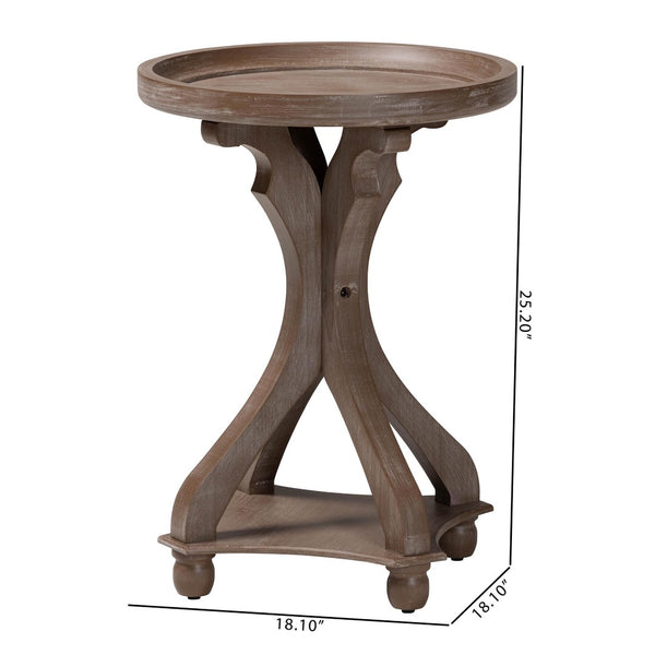 Baxton Studio Baxton Studio Westlyn Antique Brown End Table - French Country Charm with Round Tray Top & Shelf JY24A183-Brown-ET