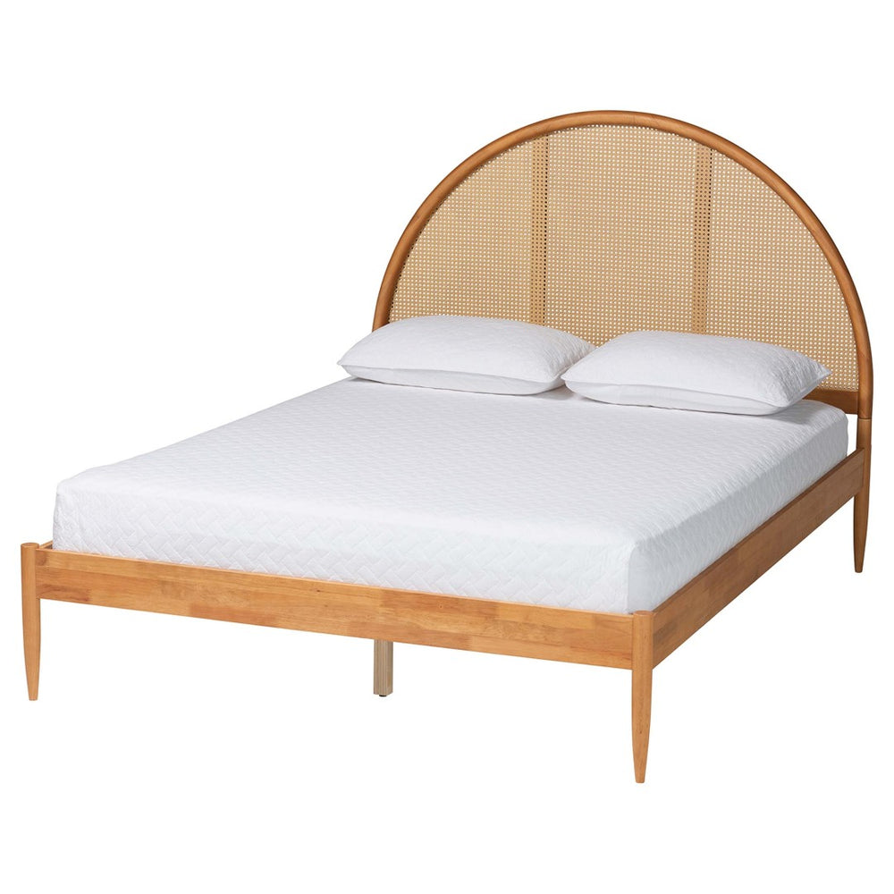 Baxton Studio Baxton Studio Wrenley Japandi Queen Bed - Elegant Oak Brown Wood with Woven Rattan Headboard Design MG0238-NTOak/5703R Rattan-Queen