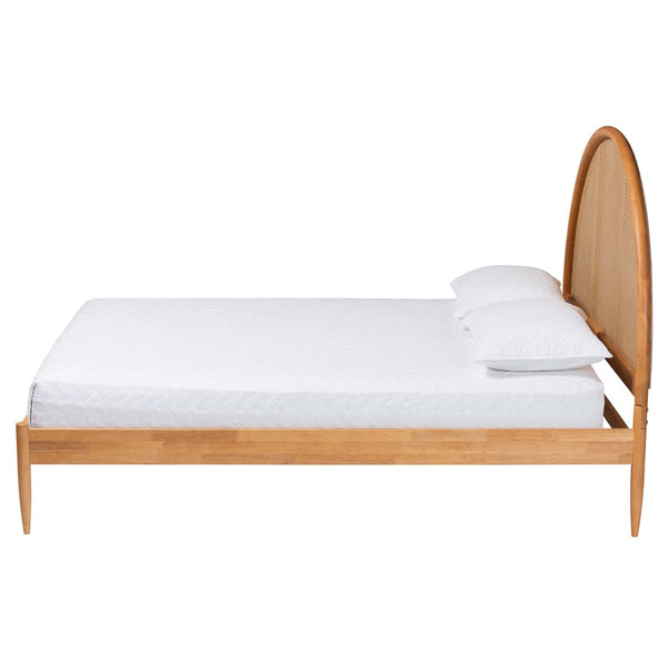 Baxton Studio Baxton Studio Wrenley Japandi Queen Bed - Elegant Oak Brown Wood with Woven Rattan Headboard Design MG0238-NTOak/5703R Rattan-Queen