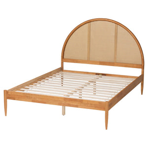 Baxton Studio Baxton Studio Wrenley Japandi Queen Bed - Elegant Oak Brown Wood with Woven Rattan Headboard Design MG0238-NTOak/5703R Rattan-Queen