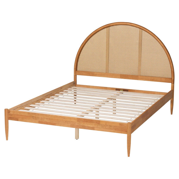 Baxton Studio Baxton Studio Wrenley Japandi Queen Bed - Elegant Oak Brown Wood with Woven Rattan Headboard Design MG0238-NTOak/5703R Rattan-Queen