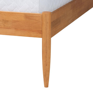 Baxton Studio Baxton Studio Wrenley Japandi Queen Bed - Elegant Oak Brown Wood with Woven Rattan Headboard Design MG0238-NTOak/5703R Rattan-Queen