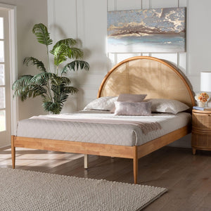Baxton Studio Baxton Studio Wrenley Japandi Queen Bed - Elegant Oak Brown Wood with Woven Rattan Headboard Design MG0238-NTOak/5703R Rattan-Queen