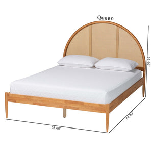 Baxton Studio Baxton Studio Wrenley Japandi Queen Bed - Elegant Oak Brown Wood with Woven Rattan Headboard Design MG0238-NTOak/5703R Rattan-Queen