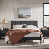 Contemporary Reeded Headboard Solid Wood Queen Bed Black ORLB5CBL Walker Edison