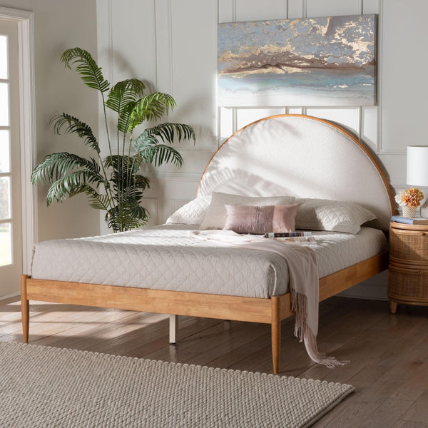 Baxton Studio Baxton Studio Dawson Japandi Queen Bed - Plush Cream Teddy Fabric with Oak Brown Wood Frame MG0238-1-NT Oak/Cream 3001-Queen