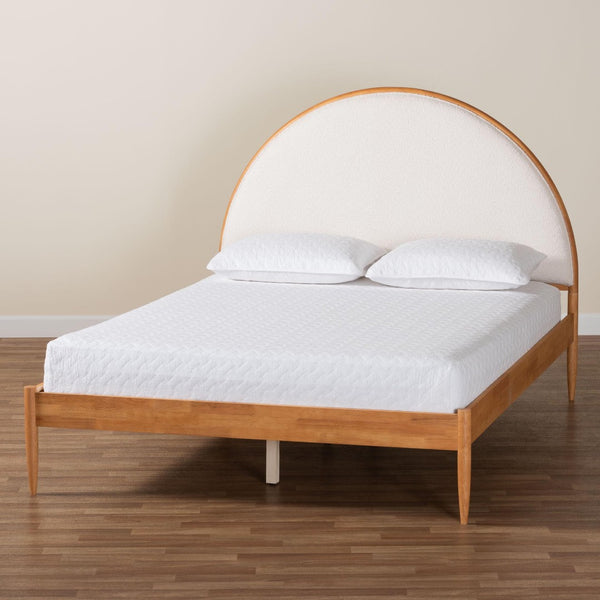 Baxton Studio Baxton Studio Dawson Japandi Queen Bed - Plush Cream Teddy Fabric with Oak Brown Wood Frame MG0238-1-NT Oak/Cream 3001-Queen
