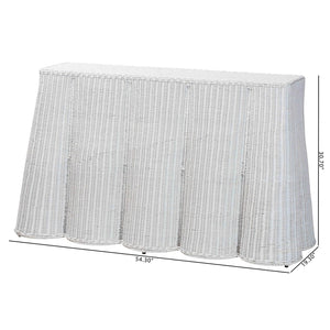 Baxton Studio bali Bali Palm Bohemian Rattan Console Table - Handcrafted Tropical Charm for Entryways & Living Spaces White Console Palm-White Rattan-Console Table