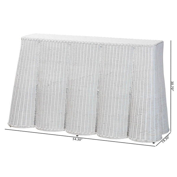 Baxton Studio bali Bali Palm Bohemian Rattan Console Table - Handcrafted Tropical Charm for Entryways & Living Spaces White Console Palm-White Rattan-Console Table