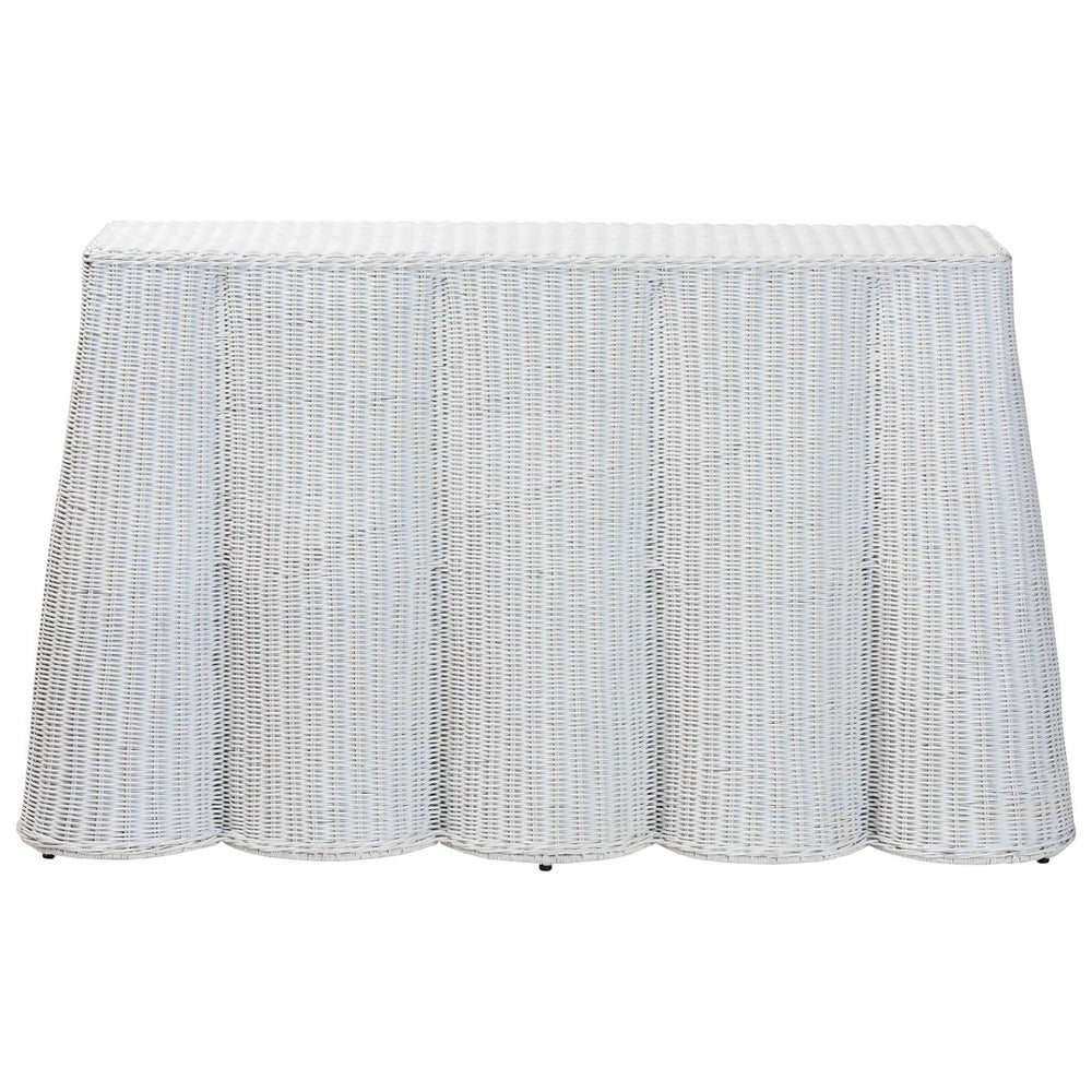 Baxton Studio bali Bali Palm Bohemian Rattan Console Table - Handcrafted Tropical Charm for Entryways & Living Spaces White Console Palm-White Rattan-Console Table