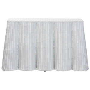 Baxton Studio bali Bali Palm Bohemian Rattan Console Table - Handcrafted Tropical Charm for Entryways & Living Spaces White Console Palm-White Rattan-Console Table