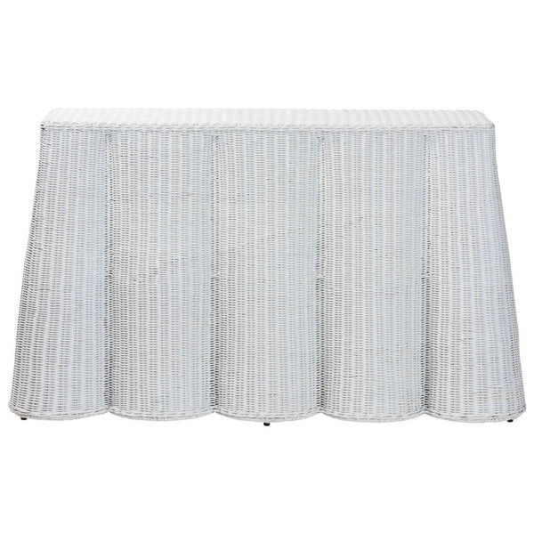 Baxton Studio bali Bali Palm Bohemian Rattan Console Table - Handcrafted Tropical Charm for Entryways & Living Spaces White Console Palm-White Rattan-Console Table