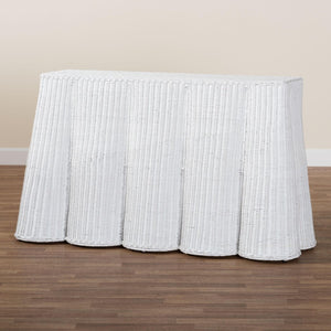 Baxton Studio bali Bali Palm Bohemian Rattan Console Table - Handcrafted Tropical Charm for Entryways & Living Spaces White Console Palm-White Rattan-Console Table