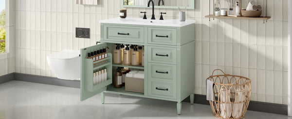 English Elm 36-Inch Modern Bathroom Vanity With Ceramic Sink, Adjustable Shelves, Flip Drawers & Metal Handles N725P350849F