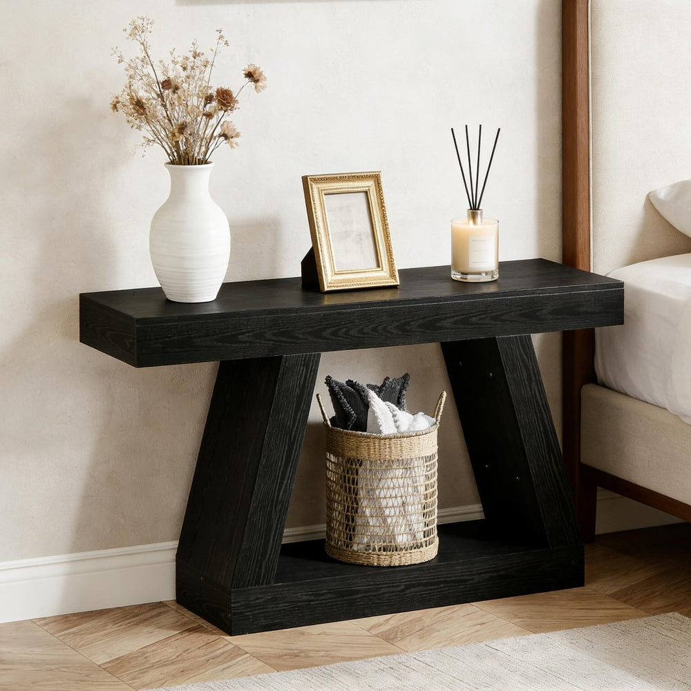 English Elm Modern Farmhouse Console Table Slim Wood Grain Entryway Sofa Accent Piece Black T3971P452348