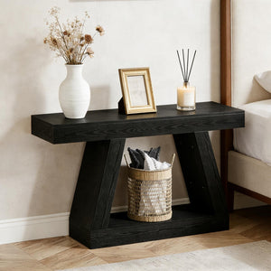 English Elm Modern Farmhouse Console Table Slim Wood Grain Entryway Sofa Accent Piece Black T3971P452348