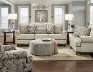 Fusion Cary's Doe Elegant Beige Loveseat With Nailhead Trim & Versatile Pillows For Stylish Comfort Beige S,100% Polyester 2821 Cary's Doe Loveseat