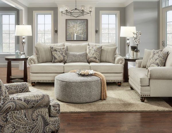 Fusion Cary's Doe Elegant Beige Loveseat With Nailhead Trim & Versatile Pillows For Stylish Comfort Beige S,100% Polyester 2821 Cary's Doe Loveseat