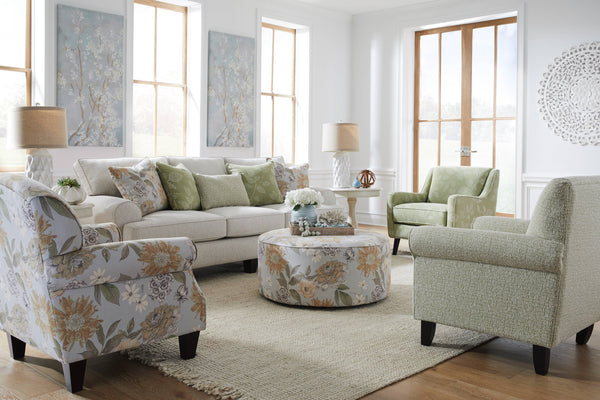 Fusion Celadon Flora Powder Accent Chair With Rolled Arms & Tapered Legs – Stylish Multi-pattern Design Multi S ,50% Polyester 24% Cotton 12% Rayon 14% Linen 532 Flora Powder Accent Chair