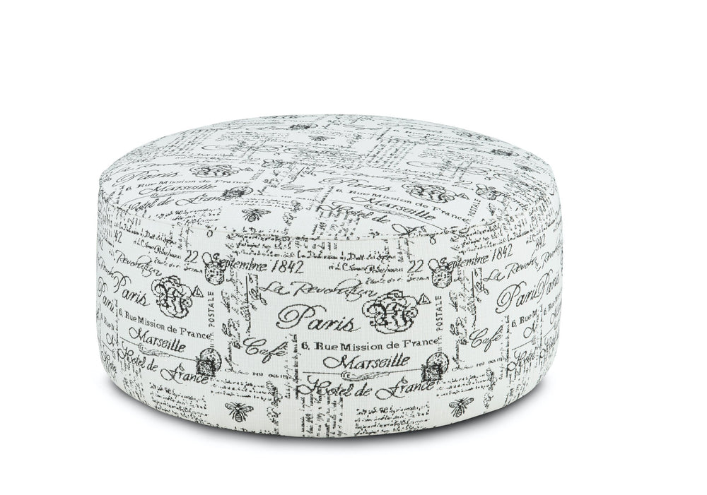 Fusion Dizzy Francaise Ebony Cocktail Ottoman - Stylish, Multi-functional Round Ottoman With Stain Resistance Black,White Ws,100% Polypropylene 140 Francaise Ebony Cocktail Ottoman