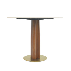 English Elm Modern Square Dining Table: Elegant Sintered Stone With Wooden Legs & Gold Base For Small Spaces W1535S00607
