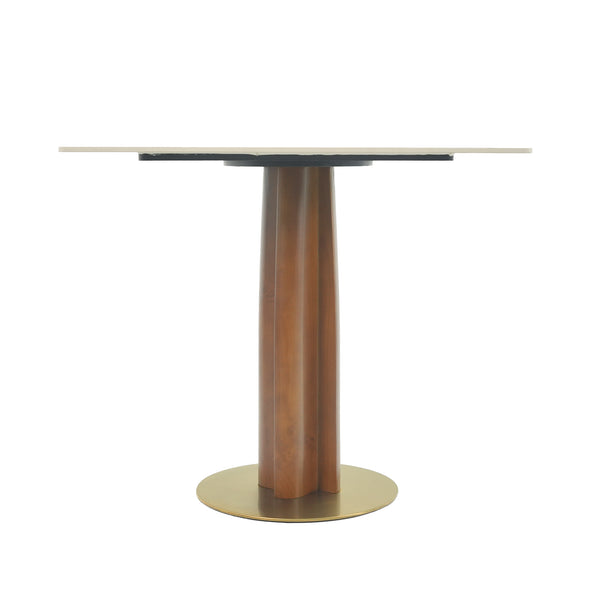 English Elm Modern Square Dining Table: Elegant Sintered Stone With Wooden Legs & Gold Base For Small Spaces W1535S00607