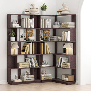 English Elm 90 Cm Modular Corner Bookcase Set of 2 L Shaped Display Shelves for Home Office W2899S00007
