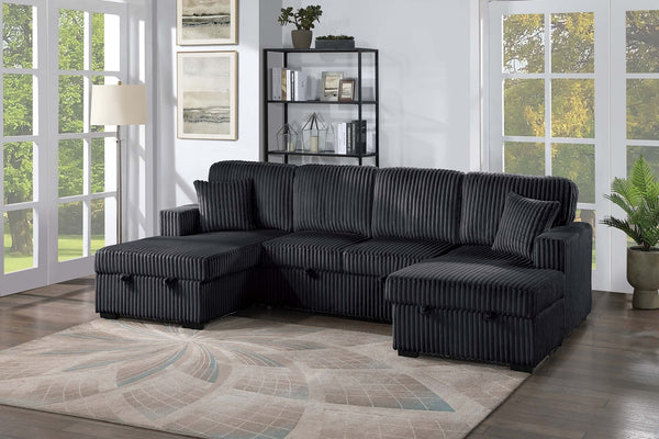 English Elm Chocolate Corduroy 3 Piece Sectional Sleeper Sofa with Raf Laf Chaise Storage Seating Black B011S02170