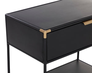 Sunpan Doone Nightstand: Handcrafted Matte Black Metal End Table with Brass Accents & Soft Close Drawers