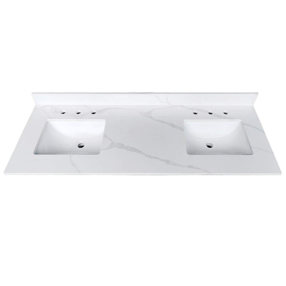 English Elm 61-inch Carrara Quartz Vanity Top Undermount Sink Backsplash Stain Resistant Bath W2699P459411