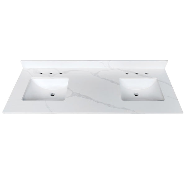 English Elm 61-inch Carrara Quartz Vanity Top Undermount Sink Backsplash Stain Resistant Bath W2699P459411