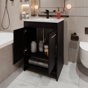 English Elm Shell Space-Saving Bathroom Vanity with Soft-Close Doors and Open Shelf, Scratch-Resistant Finish Wenge 37 L x 23 W x 13 H B128P314798