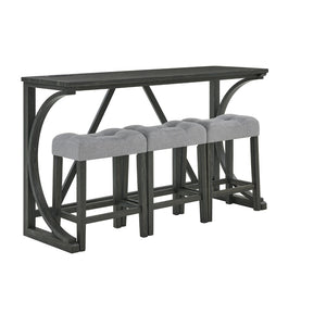 English Elm 59 Inch Bar Table Set with Power Outlet Rubberwood Frame and 3 Linen Stools Black W2972P385253