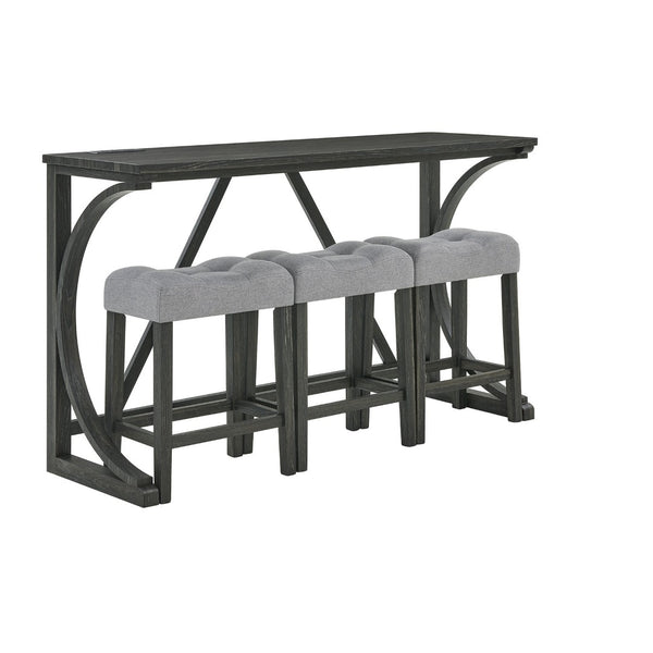 English Elm 59 Inch Bar Table Set with Power Outlet Rubberwood Frame and 3 Linen Stools Black W2972P385253