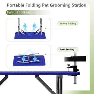 English Elm 47'' Stainless Steel Foldable Pet Grooming Station with Adjustable Arm Noose Mesh Tray Blue W3587P462638