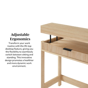 English Elm Walker Edison - Transitional Reeded Writing Desk with Drawer Front and Spacious Work Surface, Durable MDF Design Oak 42 L x 21 W x 10.19 H B185P200201