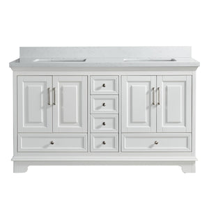 English Elm Fully 60'' Freestanding Double Bathroom Vanity with Solid Wood Base and Carrara Engineered Marble Top White W1826P382807