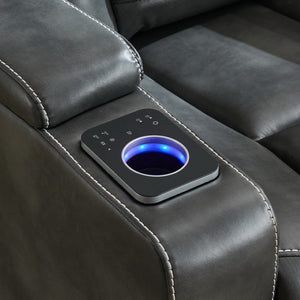English Elm P42 Power Recliner with Led Lighting Wireless Charging and Faux Leather Home Theater Seat W1805P211241